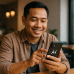 Pengusaha UMKM Indonesia menggunakan AI di smartphone untuk mengembangkan bisnis