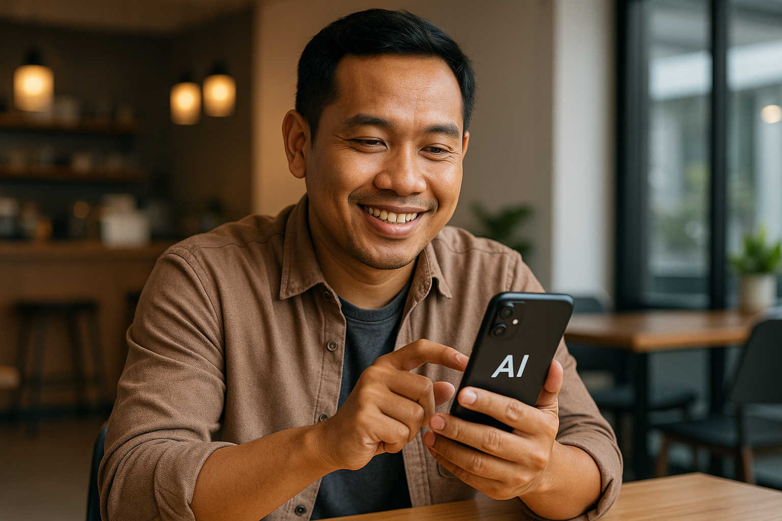 Pengusaha UMKM Indonesia menggunakan AI di smartphone untuk mengembangkan bisnis